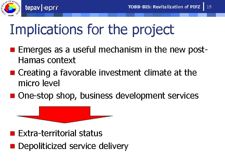 TOBB-BIS: Revitalization of PIFZ 19 Implications for the project n Emerges as a useful