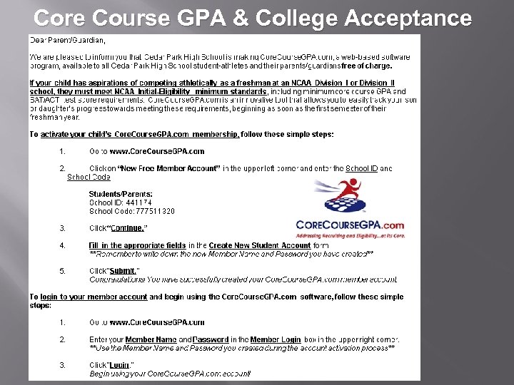 Core Course GPA & College Acceptance 