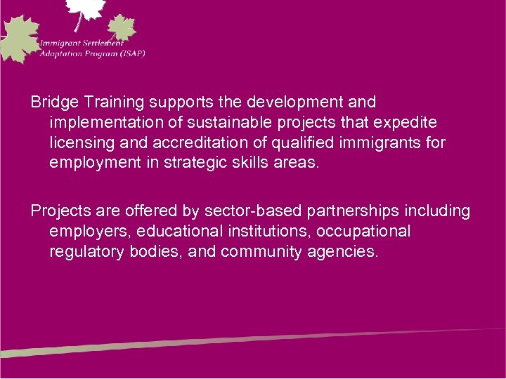 Bridge Training supports the development and implementation of sustainable projects that expedite licensing and