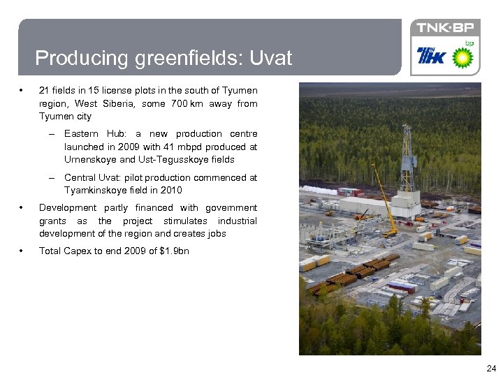 24 Producing greenfields: Uvat • 21 fields in 15 license plots in the south
