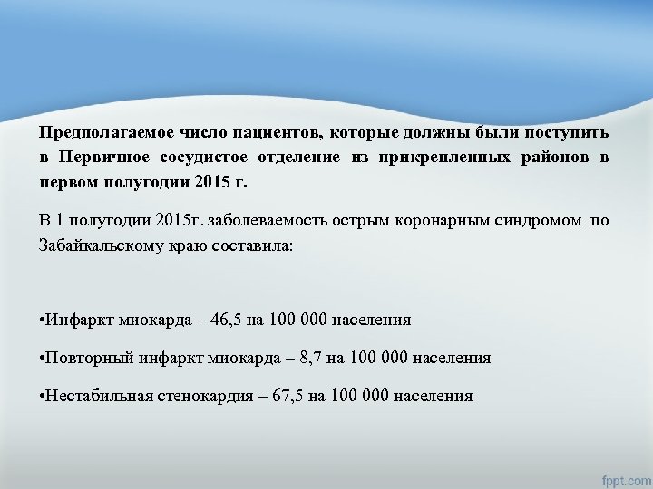 Предполагаемое число пациентов, которые должны были поступить в Первичное сосудистое отделение из прикрепленных районов