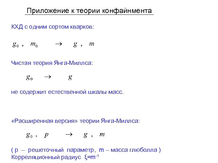 Приложение к теории конфайнмента КХД с одним сортом кварков: Чистая теория Янга-Миллса: не содержит