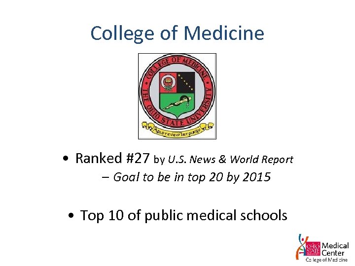 College of Medicine • Ranked #27 by U. S. News & World Report –