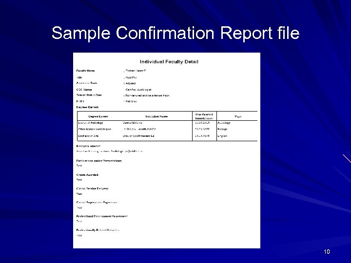 Sample Confirmation Report file 10 
