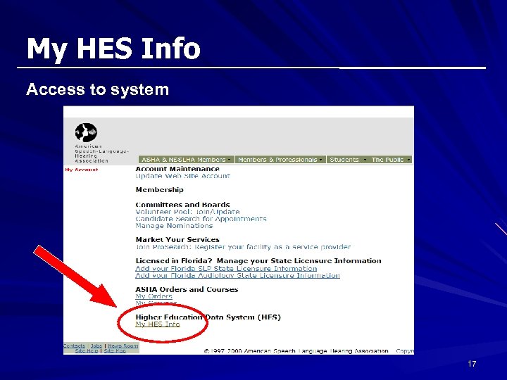 My HES Info Access to system 17 
