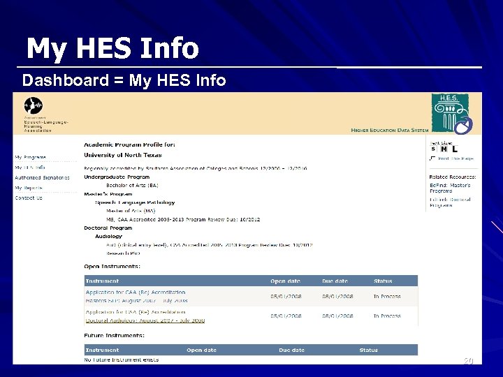 My HES Info Dashboard = My HES Info 20 