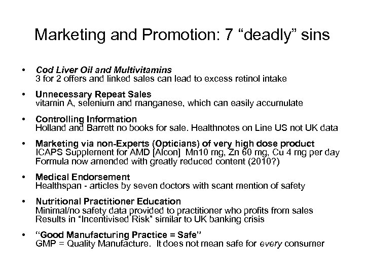 Marketing and Promotion: 7 “deadly” sins • Cod Liver Oil and Multivitamins 3 for