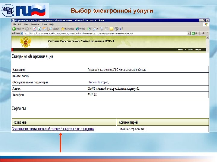 Выбор электронной услуги 