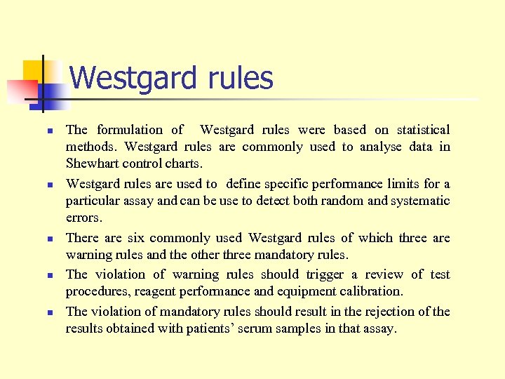 Westgard Rules Chart