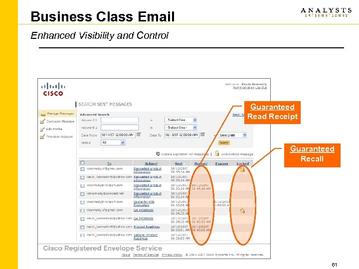 Business Class Email Enhanced Visibility and Control Guaranteed Read Receipt Guaranteed Recall 61 