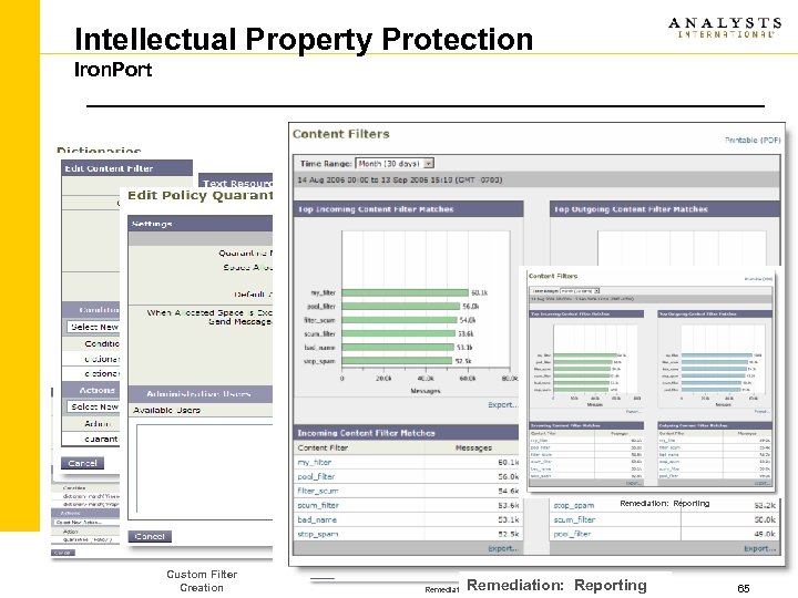 Intellectual Property Protection Iron. Port Data Leakage Dictionaries Remediation: Notification Custom Filter Creation Remediation: