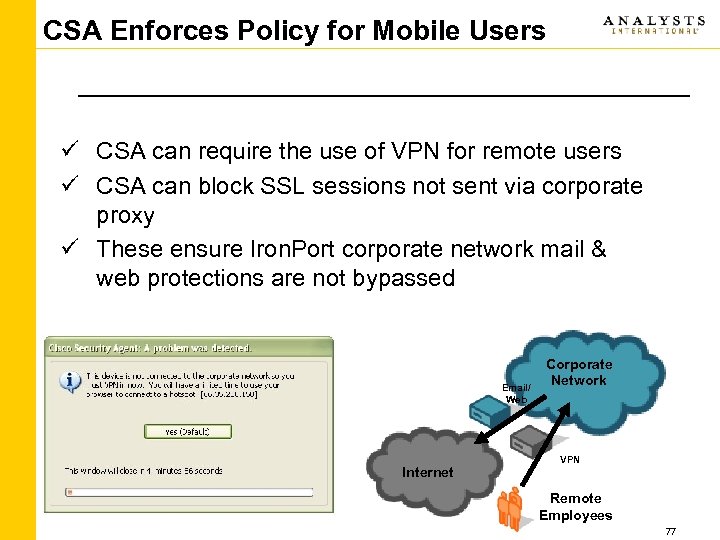 CSA Enforces Policy for Mobile Users ü CSA can require the use of VPN