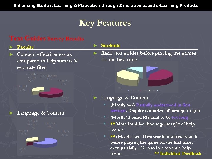 Enhancing Student Learning & Motivation through Simulation based e-Learning Products Key Features Text Guides