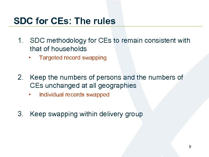 SDC for CEs: The rules 1. SDC methodology for CEs to remain consistent with