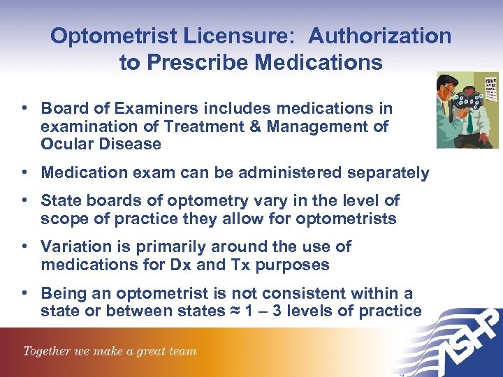 Optometrist Licensure: Authorization to Prescribe Medications • Board of Examiners includes medications in examination