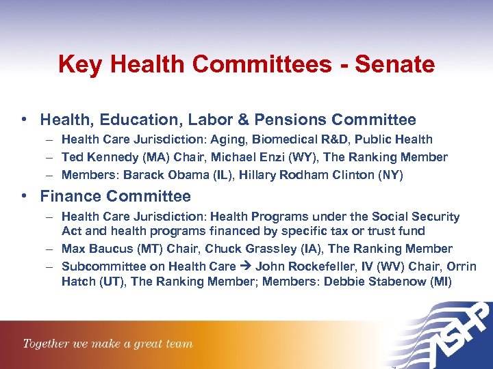Key Health Committees - Senate • Health, Education, Labor & Pensions Committee – Health