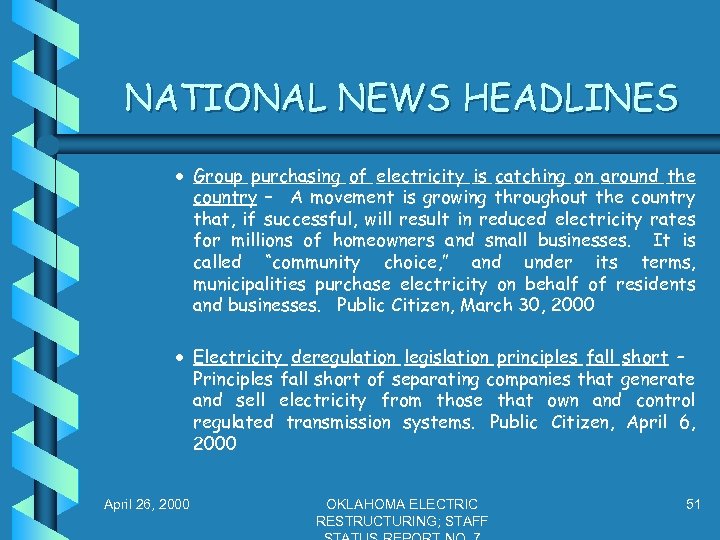 NATIONAL NEWS HEADLINES · Group purchasing of electricity is catching on around the country