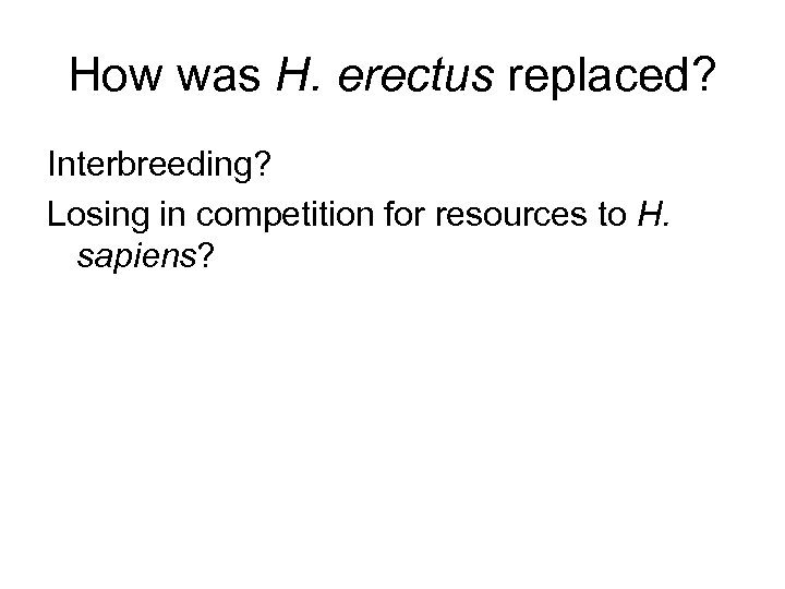 How was H. erectus replaced? Interbreeding? Losing in competition for resources to H. sapiens?