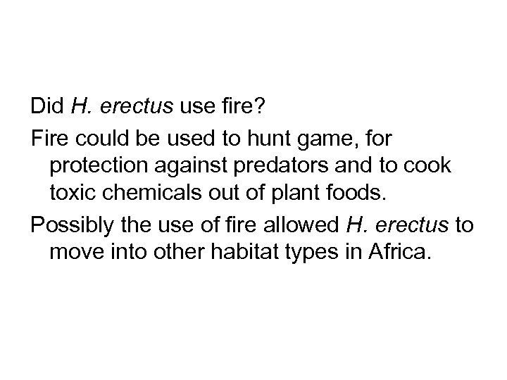 Did H. erectus use fire? Fire could be used to hunt game, for protection