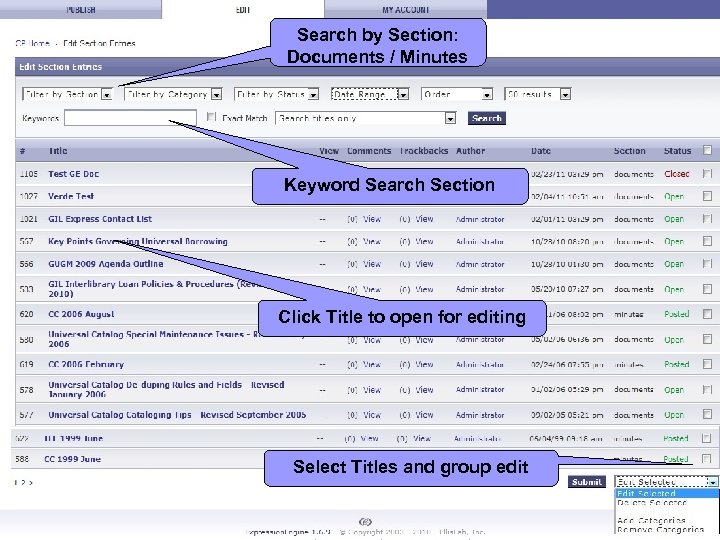 Search by Section: Documents / Minutes Keyword Search Section Click Title to open for