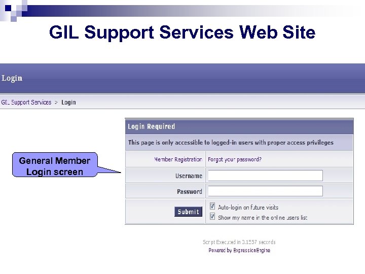 GIL Support Services Web Site General Member Login screen 