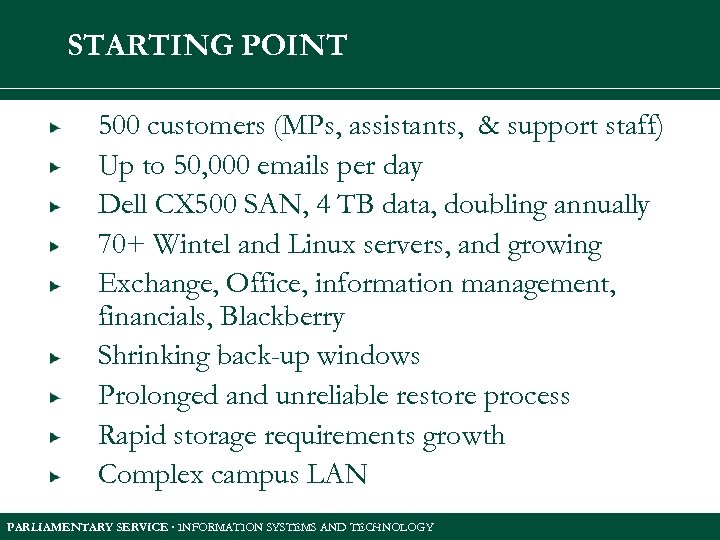 STARTING POINT 500 customers (MPs, assistants, & support staff) Up to 50, 000 emails
