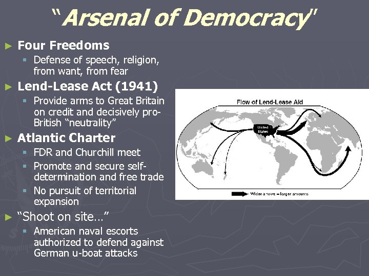 “Arsenal of Democracy” ► Four Freedoms § Defense of speech, religion, from want, from
