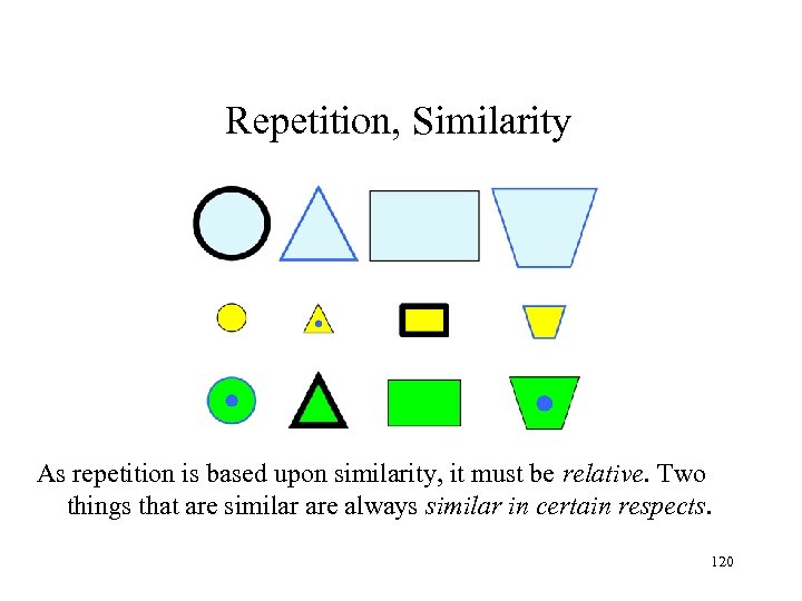 Repetition, Similarity As repetition is based upon similarity, it must be relative. Two things