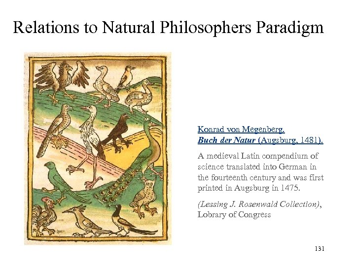 Relations to Natural Philosophers Paradigm Konrad von Megenberg. Buch der Natur (Augsburg, 1481). A
