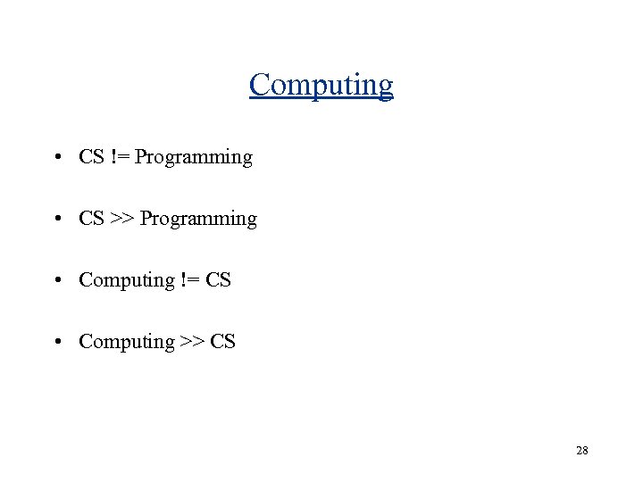 Computing • CS != Programming • CS >> Programming • Computing != CS •