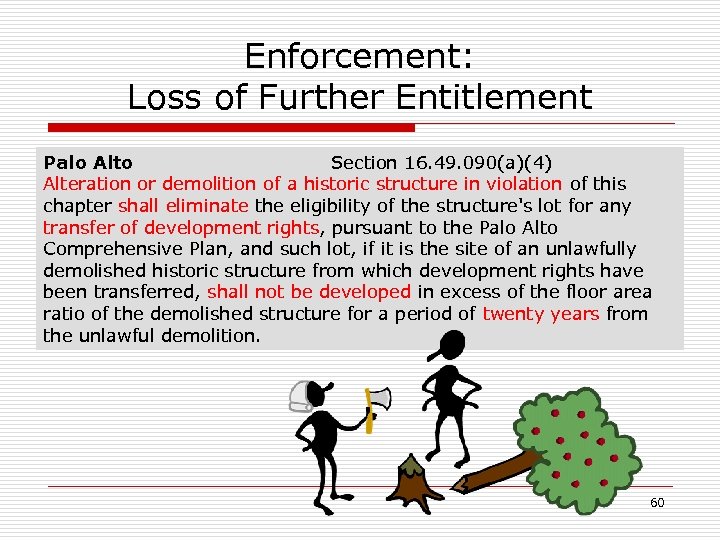 Enforcement: Loss of Further Entitlement Palo Alto Section 16. 49. 090(a)(4) Alteration or demolition