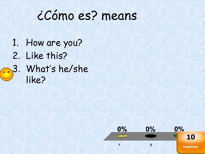 ¿Cómo es? means 1. How are you? 2. Like this? 3. What’s he/she like?