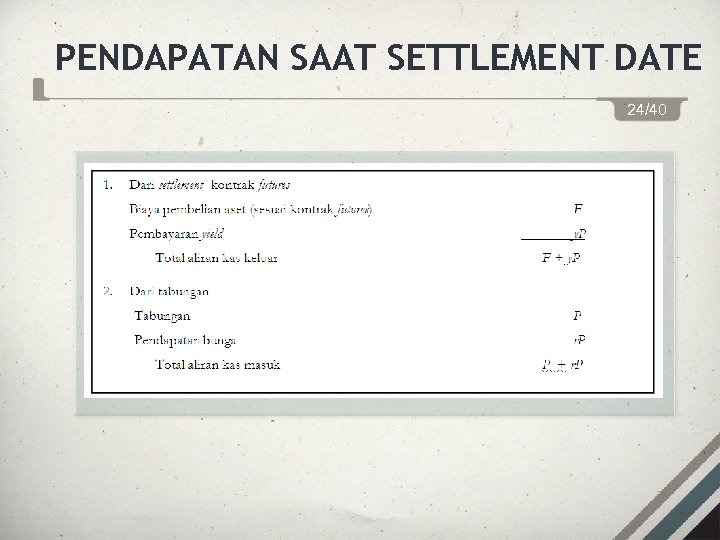 PENDAPATAN SAAT SETTLEMENT DATE 24/40 