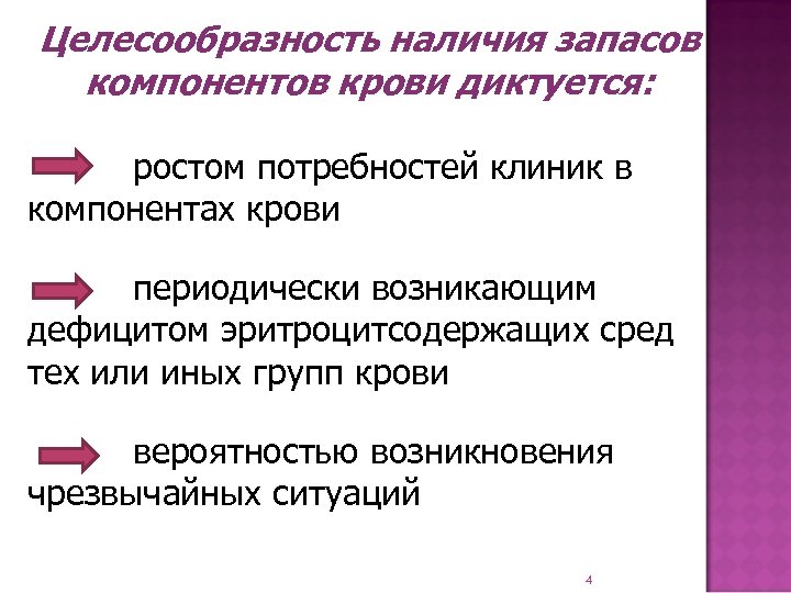 Целесообразность наличия запасов компонентов крови диктуется: ростом потребностей клиник в компонентах крови периодически возникающим