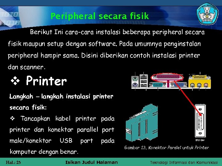 Peripheral secara fisik Berikut Ini cara-cara instalasi beberapa peripheral secara fisik maupun setup dengan