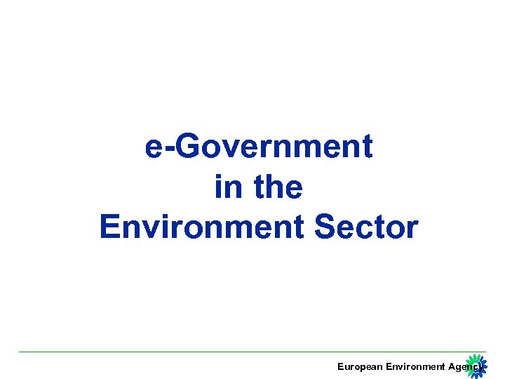 e-Government in the Environment Sector European Environment Agency 