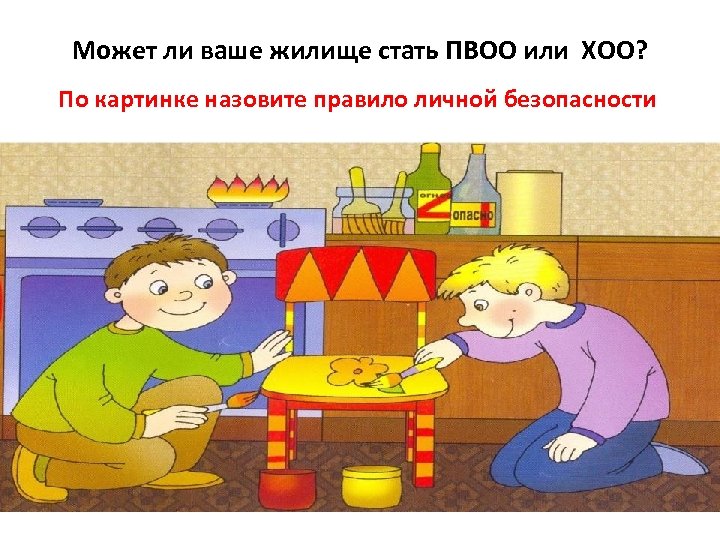 Может ли ваше жилище стать ПВОО или ХОО? По картинке назовите правило личной безопасности