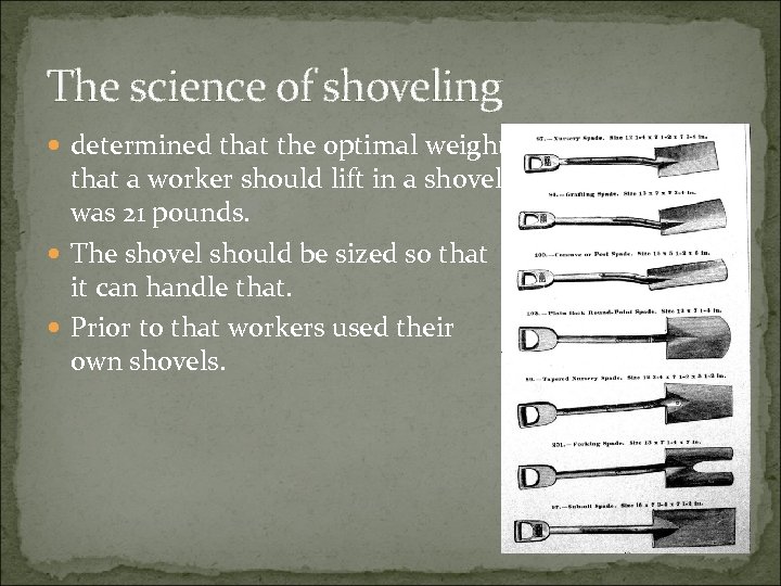 The science of shoveling determined that the optimal weight that a worker should lift