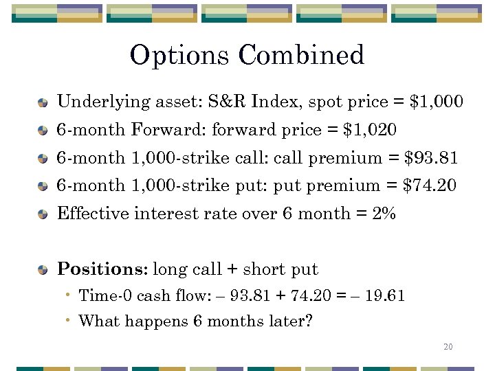 Options Combined Underlying asset: S&R Index, spot price = $1, 000 6 -month Forward: