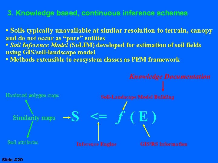 3. Knowledge based, continuous inference schemes • Soils typically unavailable at similar resolution to