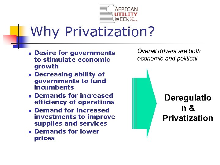 Why Privatization? n n n Desire for governments to stimulate economic growth Decreasing ability