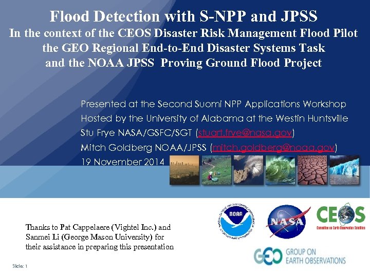 Flood Detection with S-NPP and JPSS In the context of the CEOS Disaster Risk