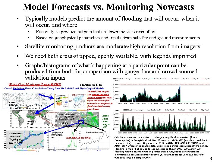 Model Forecasts vs. Monitoring Nowcasts • Typically models predict the amount of flooding that