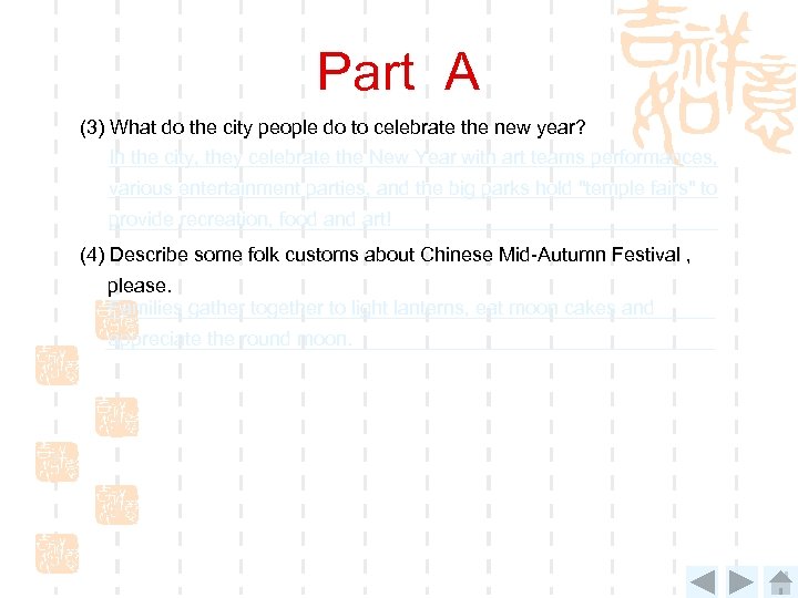 Part A (3) What do the city people do to celebrate the new year?