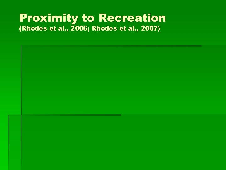 Proximity to Recreation (Rhodes et al. , 2006; Rhodes et al. , 2007) 