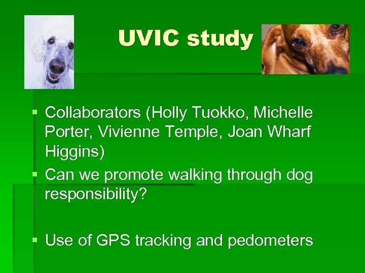 UVIC study § Collaborators (Holly Tuokko, Michelle Porter, Vivienne Temple, Joan Wharf Higgins) §