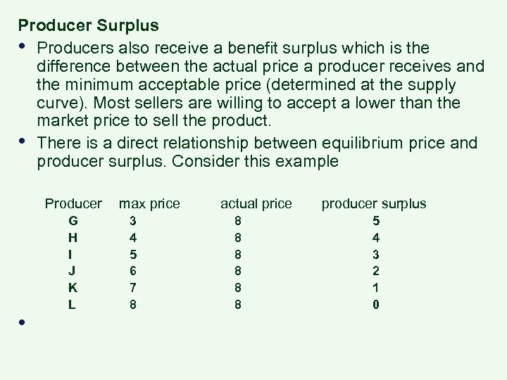 Producer Surplus • Producers also receive a benefit surplus which is the difference between