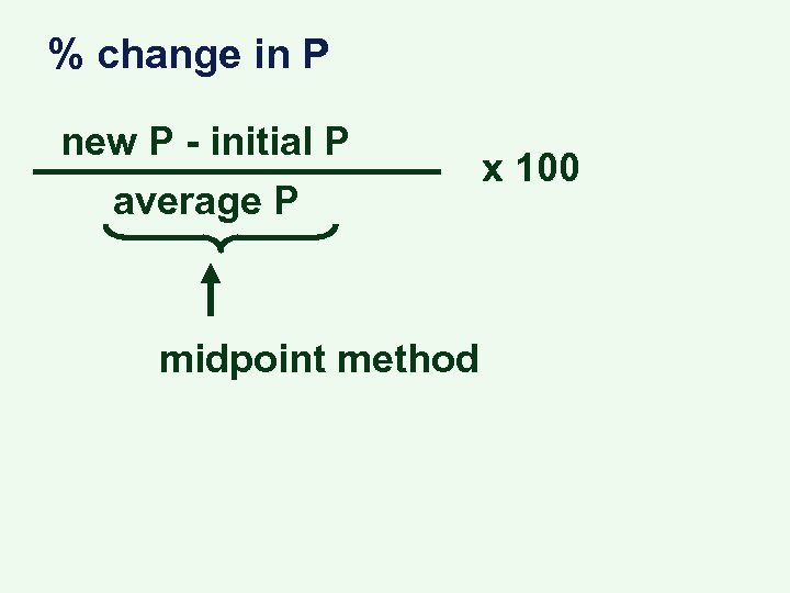 % change in P new P - initial P average P midpoint method x