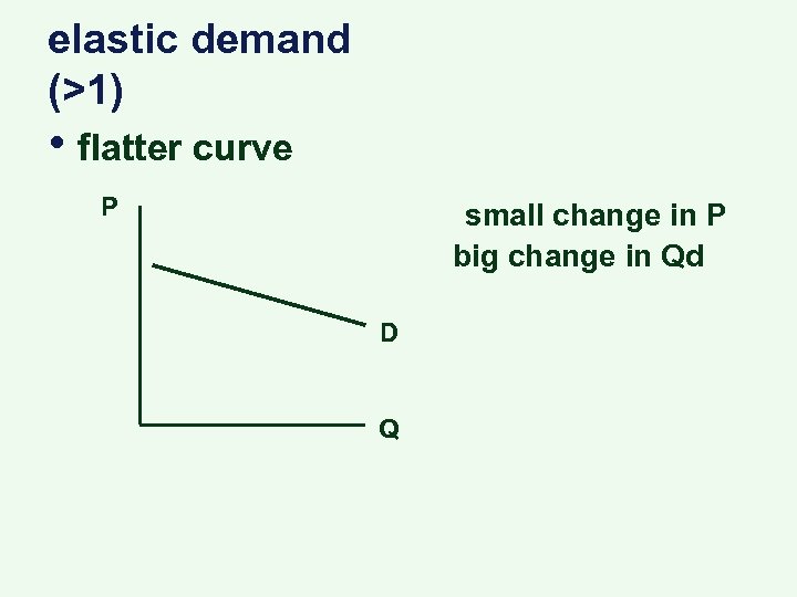 elastic demand (>1) • flatter curve P small change in P big change in