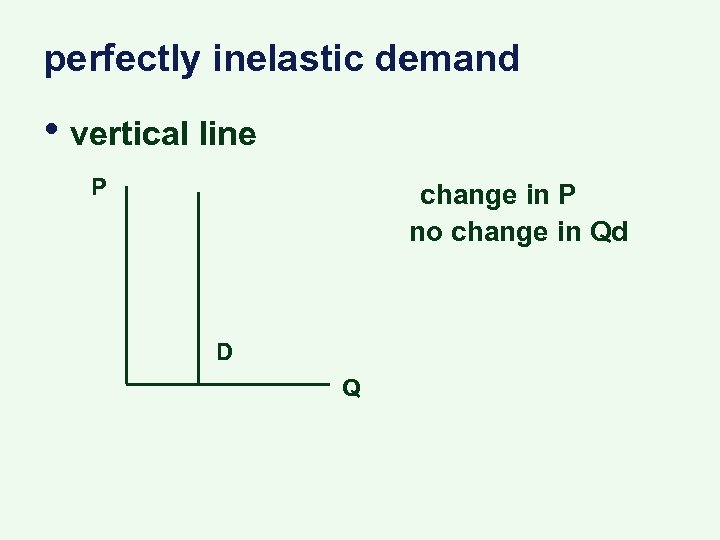 perfectly inelastic demand • vertical line P change in P no change in Qd